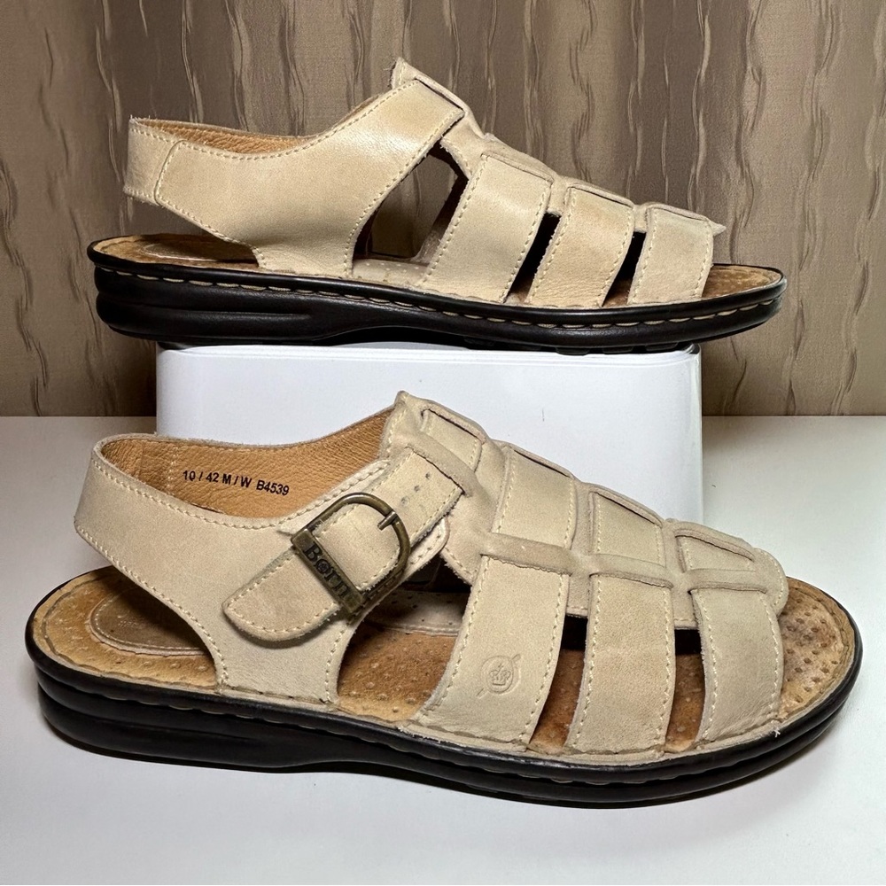Born Fisherman Tan Leather Women’s 10 Open Toe Slingback Cushioned Comfort
